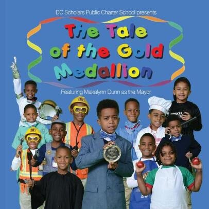 The tale of the gold medallion in colorful font